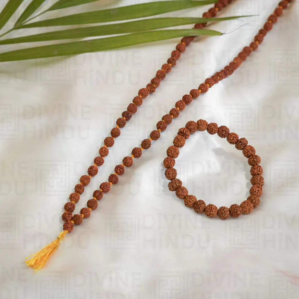108 Beads 5 Mukhi Rudraksha Mala & Bracelet Combo - Image 4