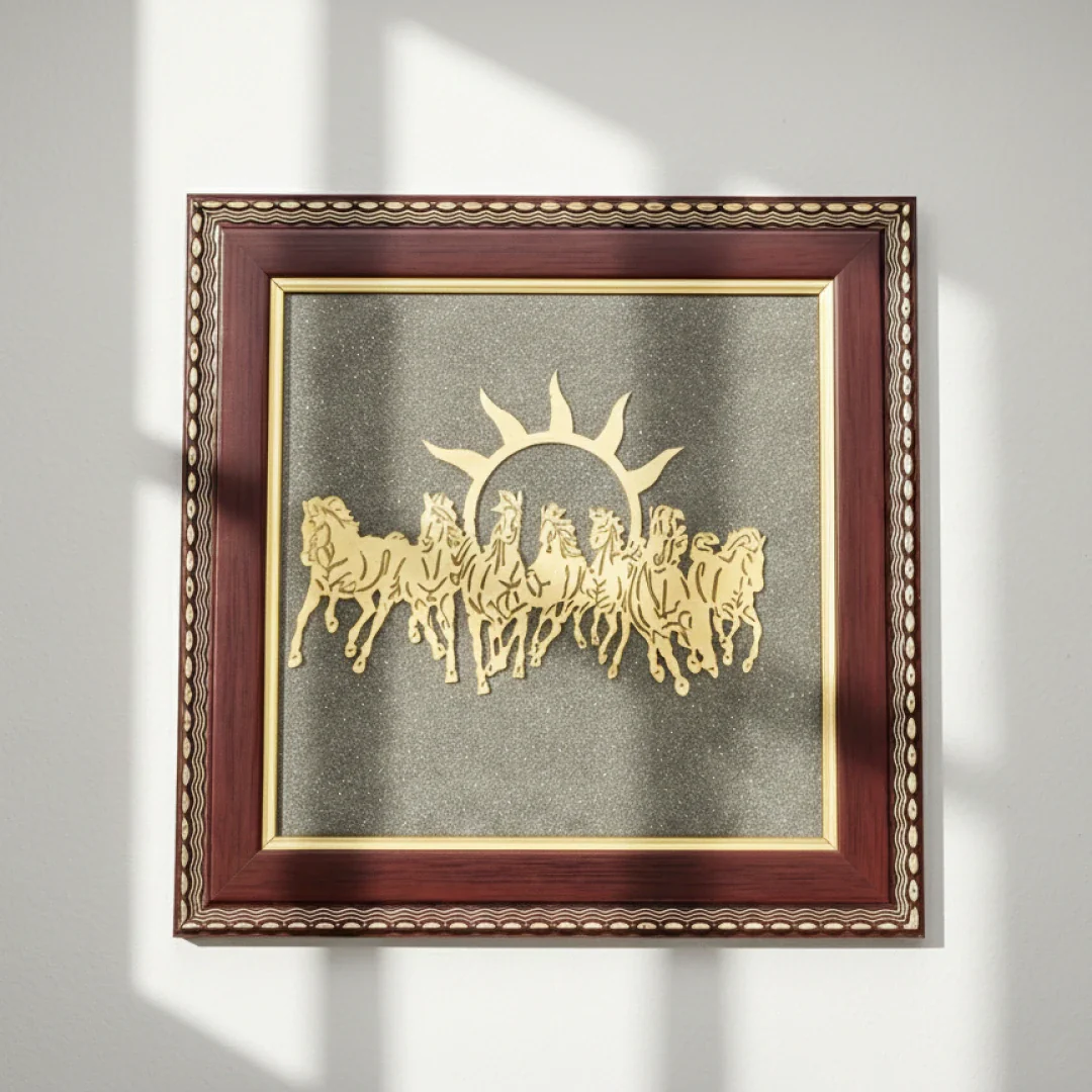 7 Horses Raw Pyrite Frame for Vastu & Prosperity - Image 3