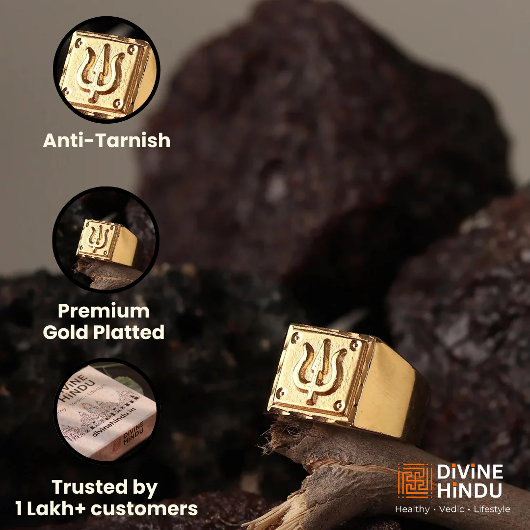 Divine Gold Plated Mahadev Trishul Ring - Image 4