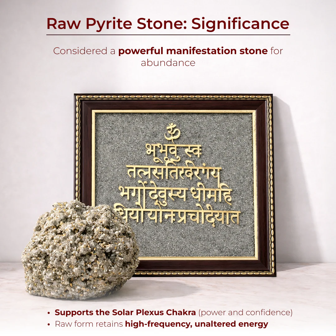 Gayatri Mantra Raw Pyrite Frame for Wisdom and Light - Image 4