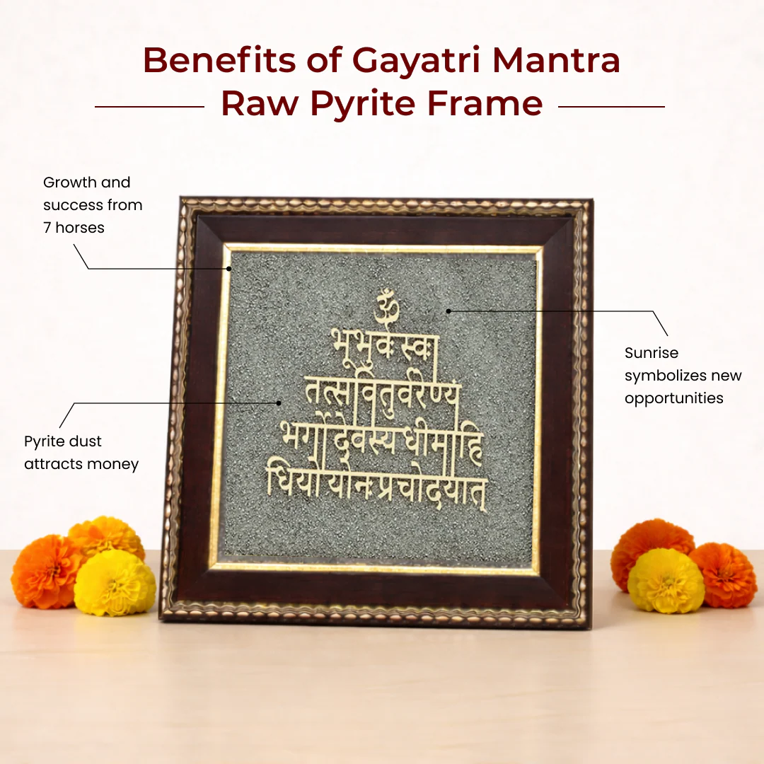 Gayatri Mantra Raw Pyrite Frame for Wisdom and Light - Image 5