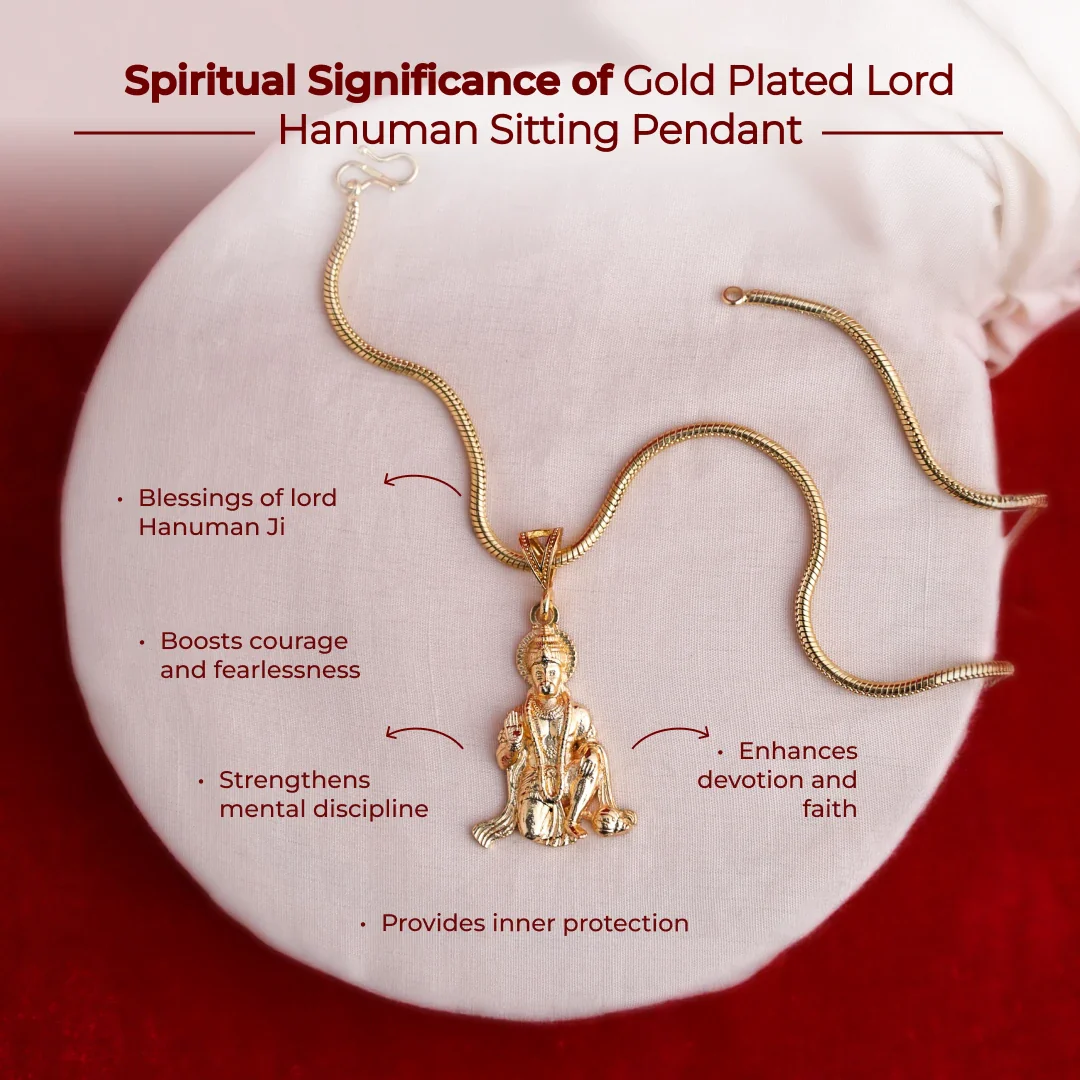 Gold Plated Lord Hanuman Sitting Pendant - Image 4