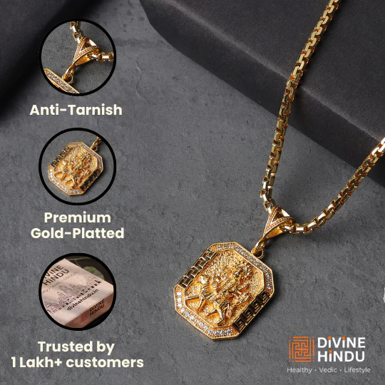 Gold Plated Maa Durga Pendant With Chain - Image 3