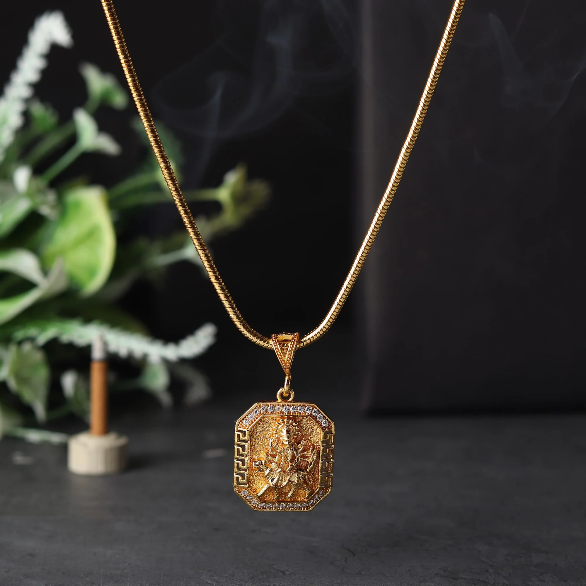 Gold Plated Maa Durga Pendant With Chain - Image 4