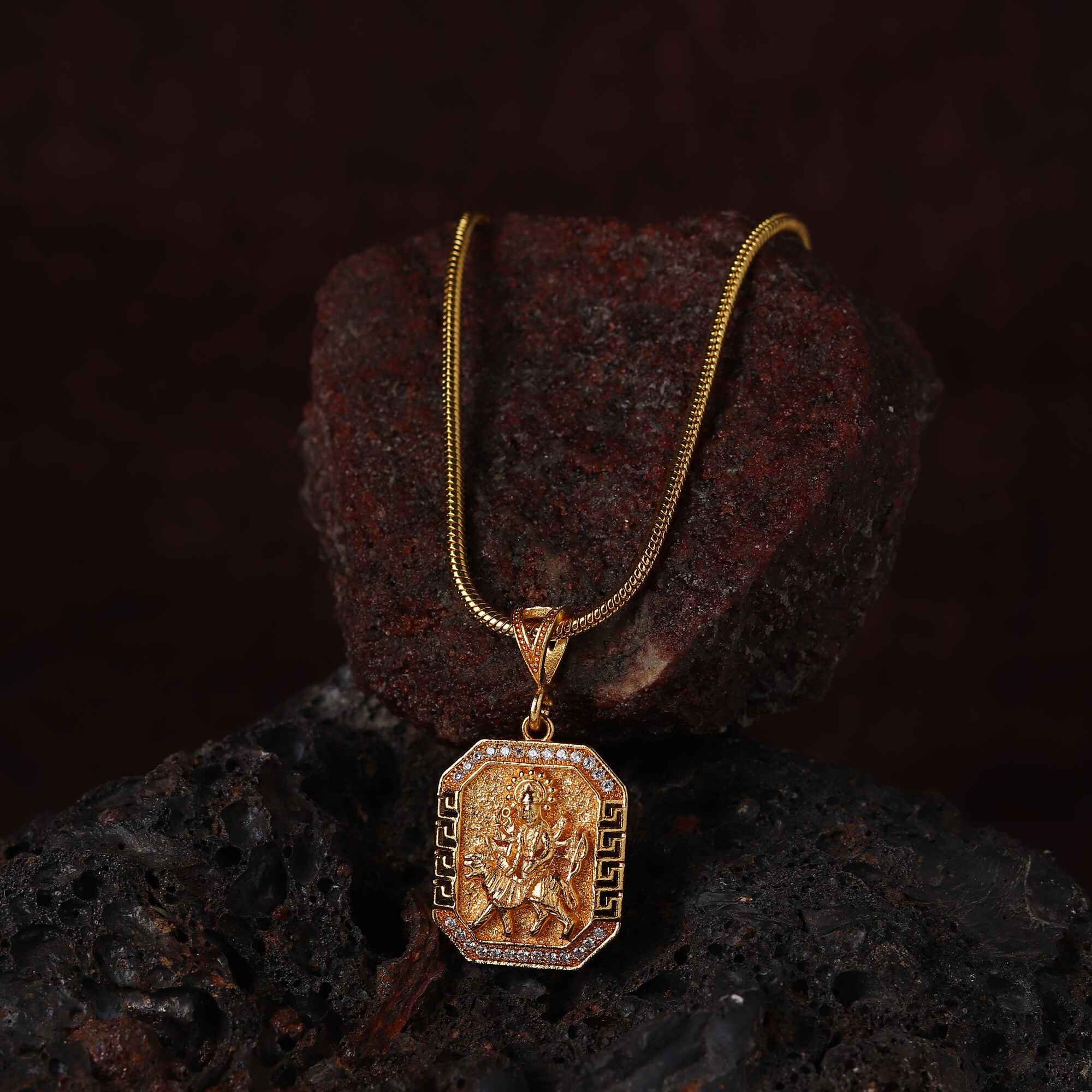 Gold Plated Maa Durga Pendant With Chain - Image 5