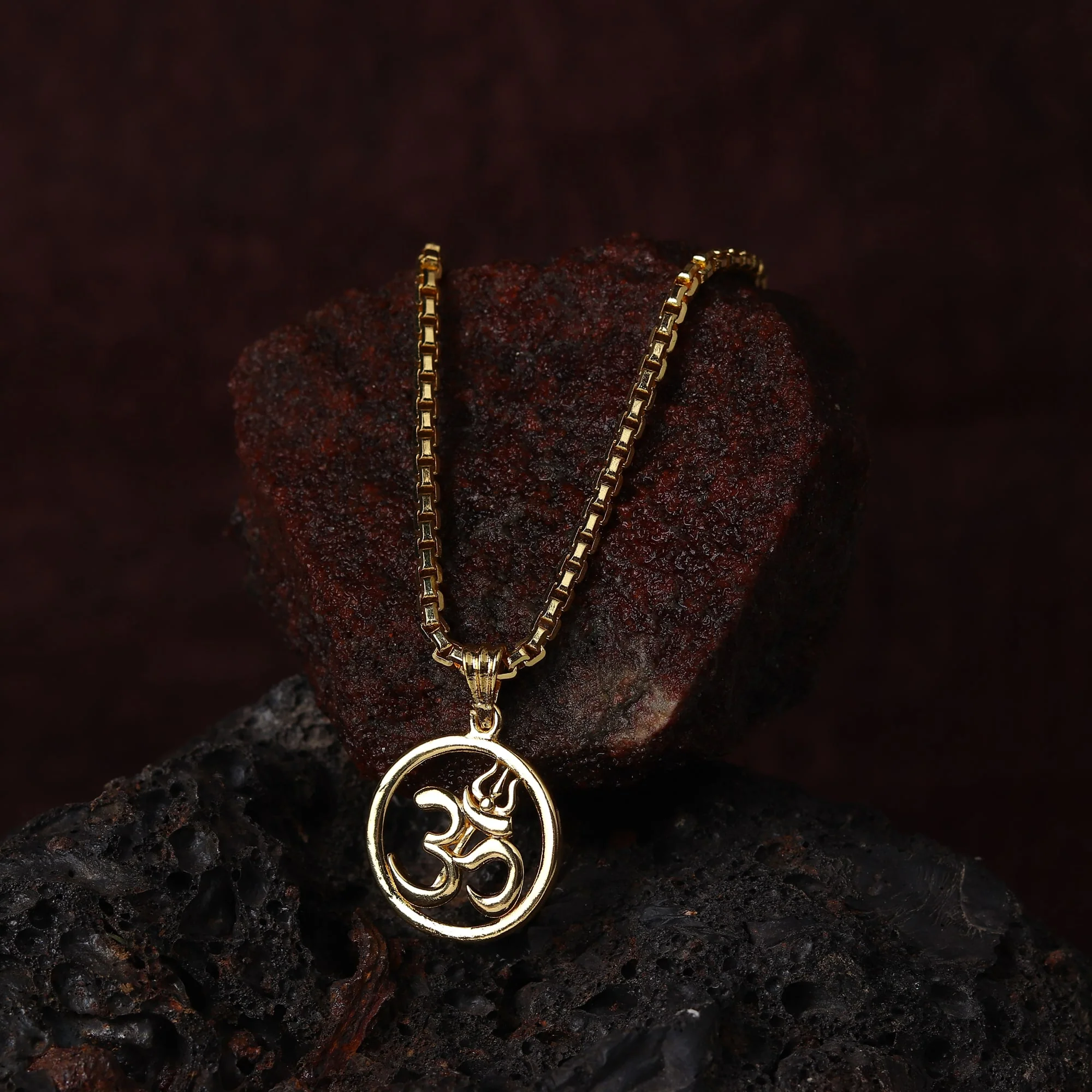 Gold Plated Om Circle Pendant Necklace - Image 3