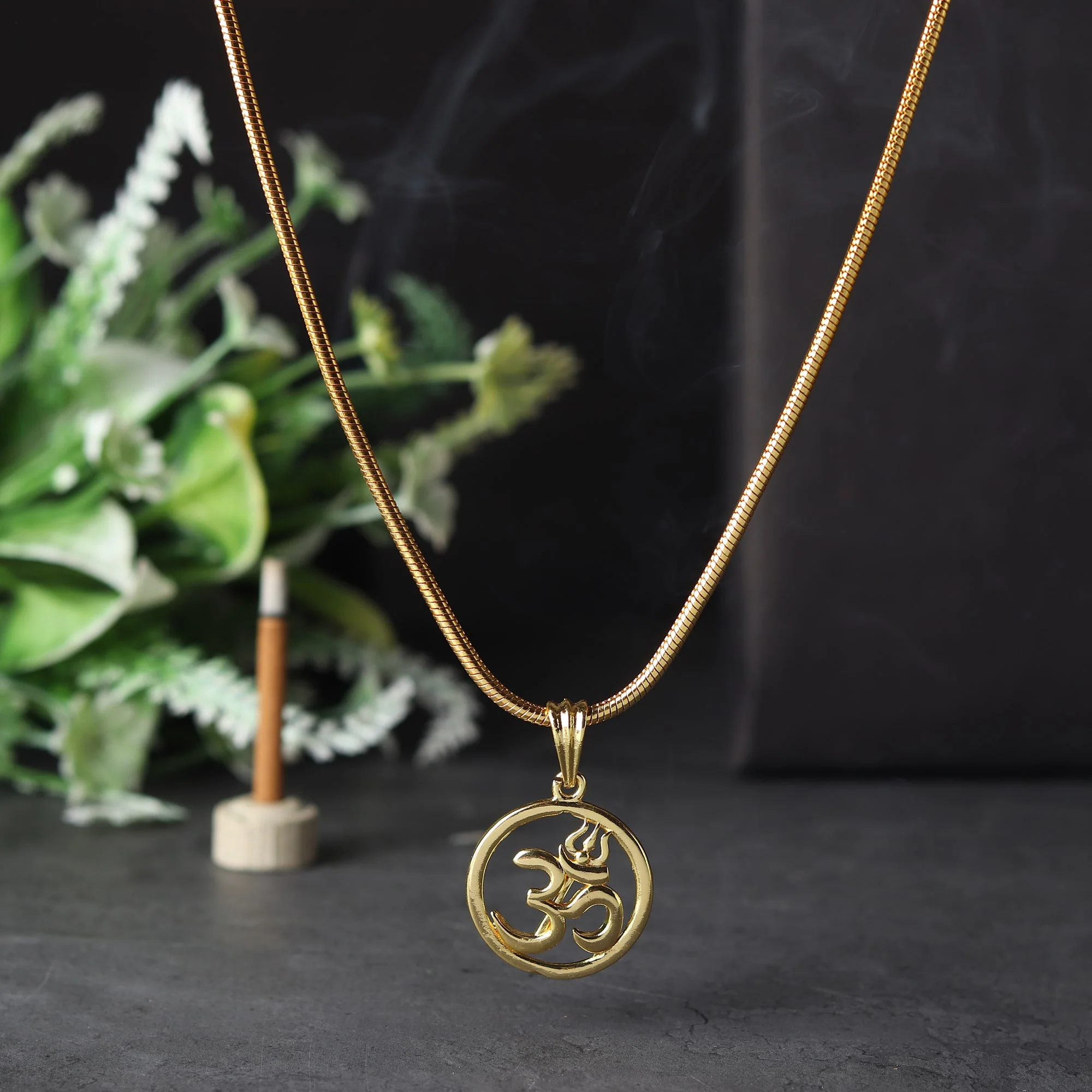 Gold Plated Om Circle Pendant Necklace - Image 4
