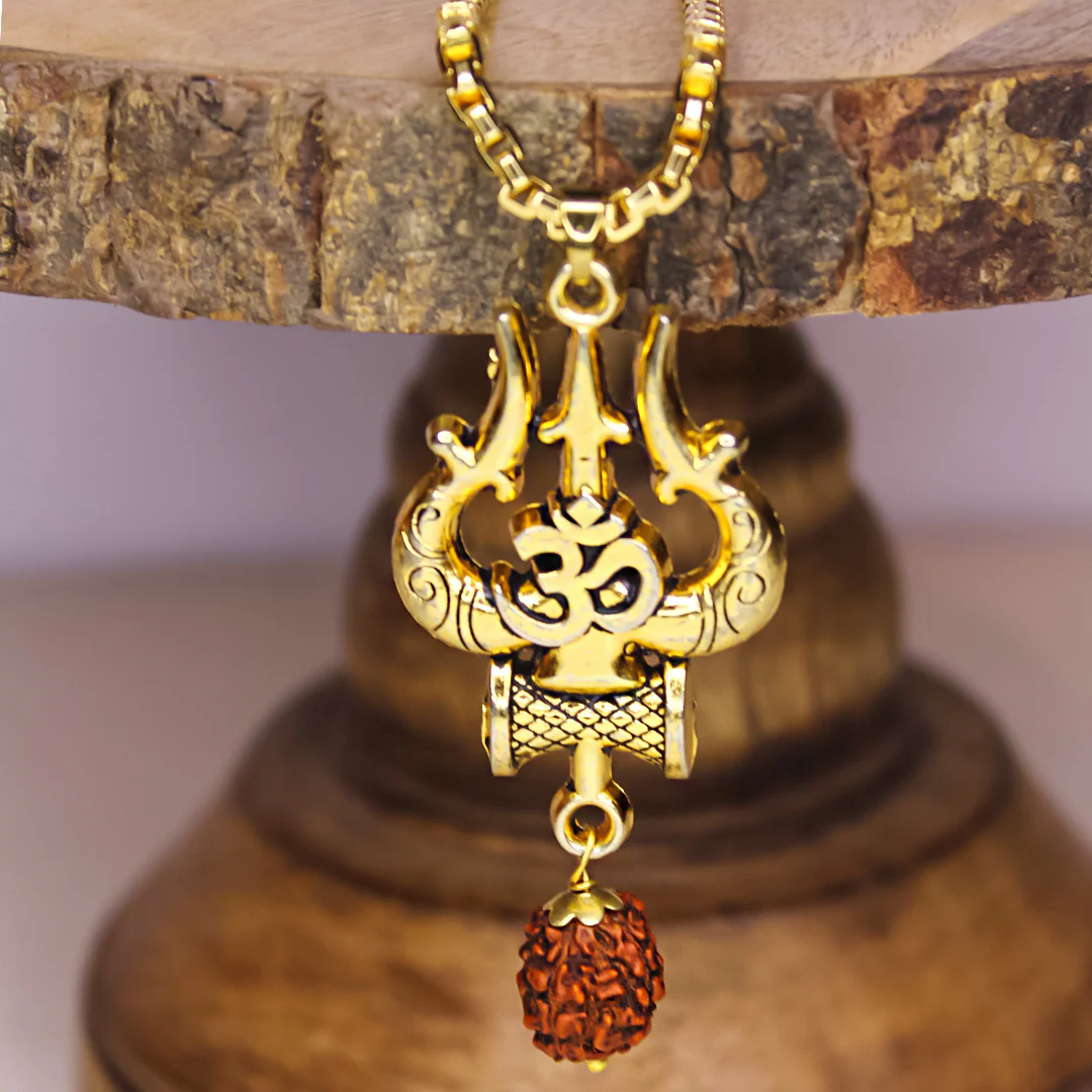 Gold Plated OM Shiva Trishul Chain Necklace - Image 3