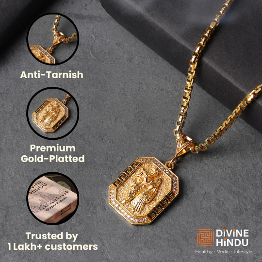 Gold Plated Radha Krishna Pendant With Chain - Image 3