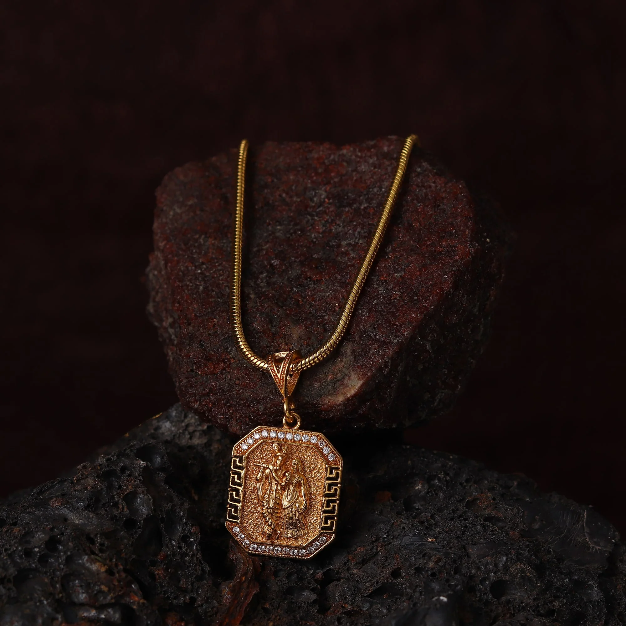 Gold Plated Radha Krishna Pendant With Chain - Image 5