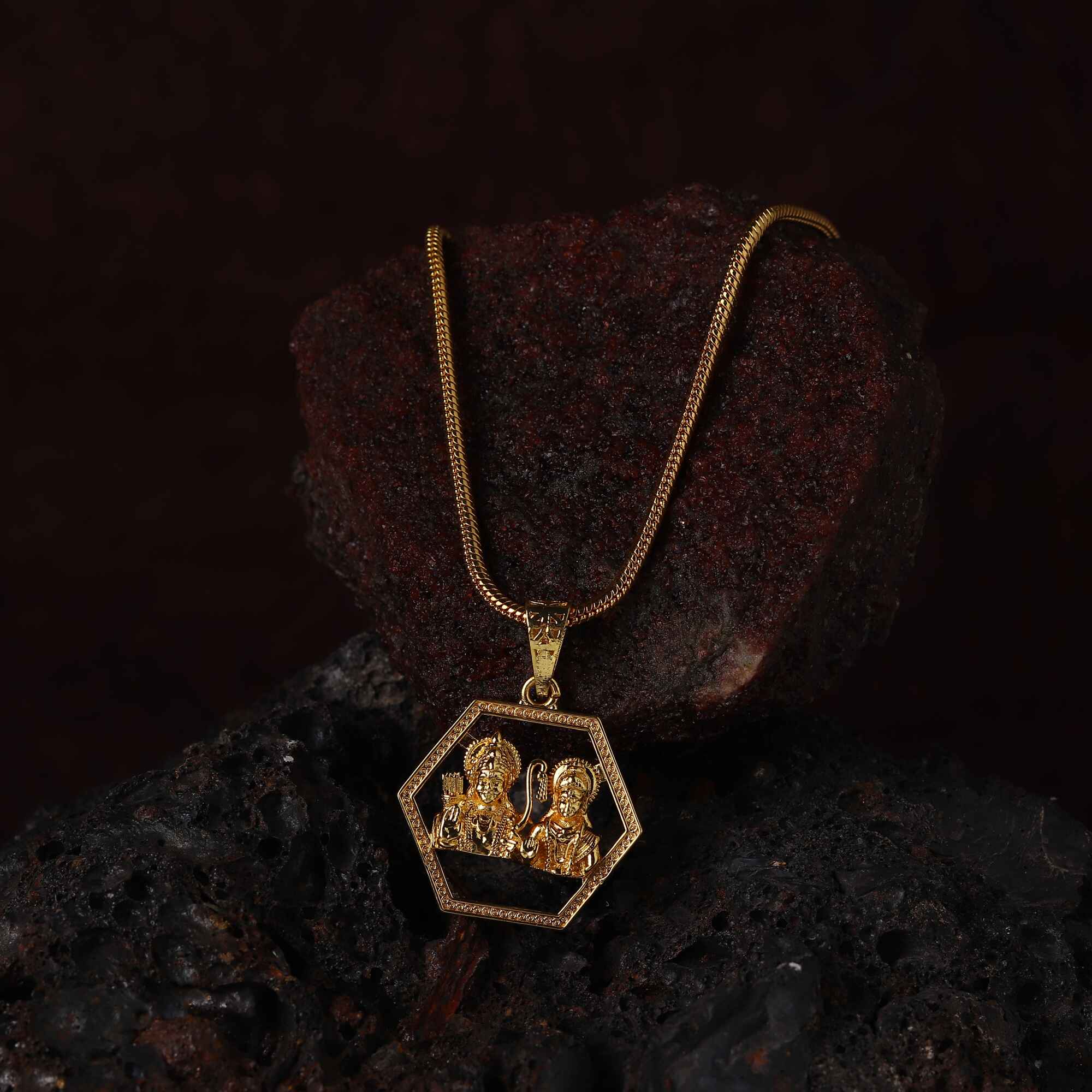 Gold Plated Ram and Sita Pendant with Chain - Image 5