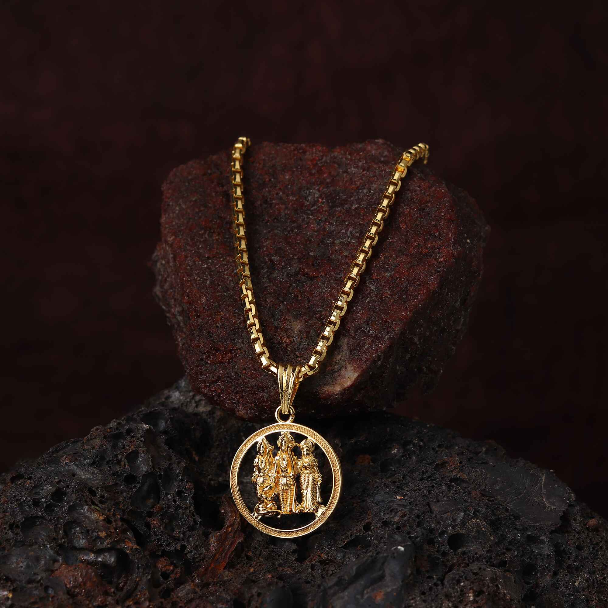 Gold Plated Ram Sita Laxman Pendant With Chain - Image 3
