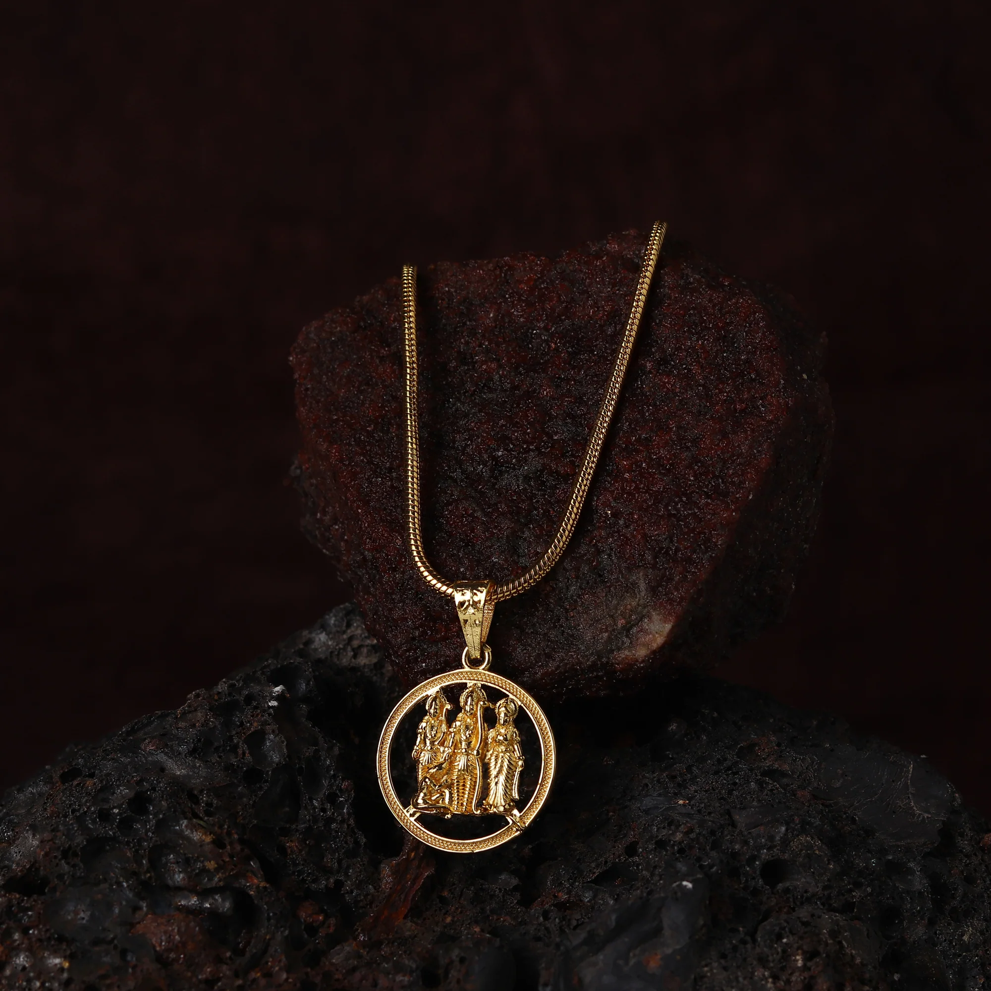 Gold Plated Ram Sita Laxman Pendant With Chain - Image 5