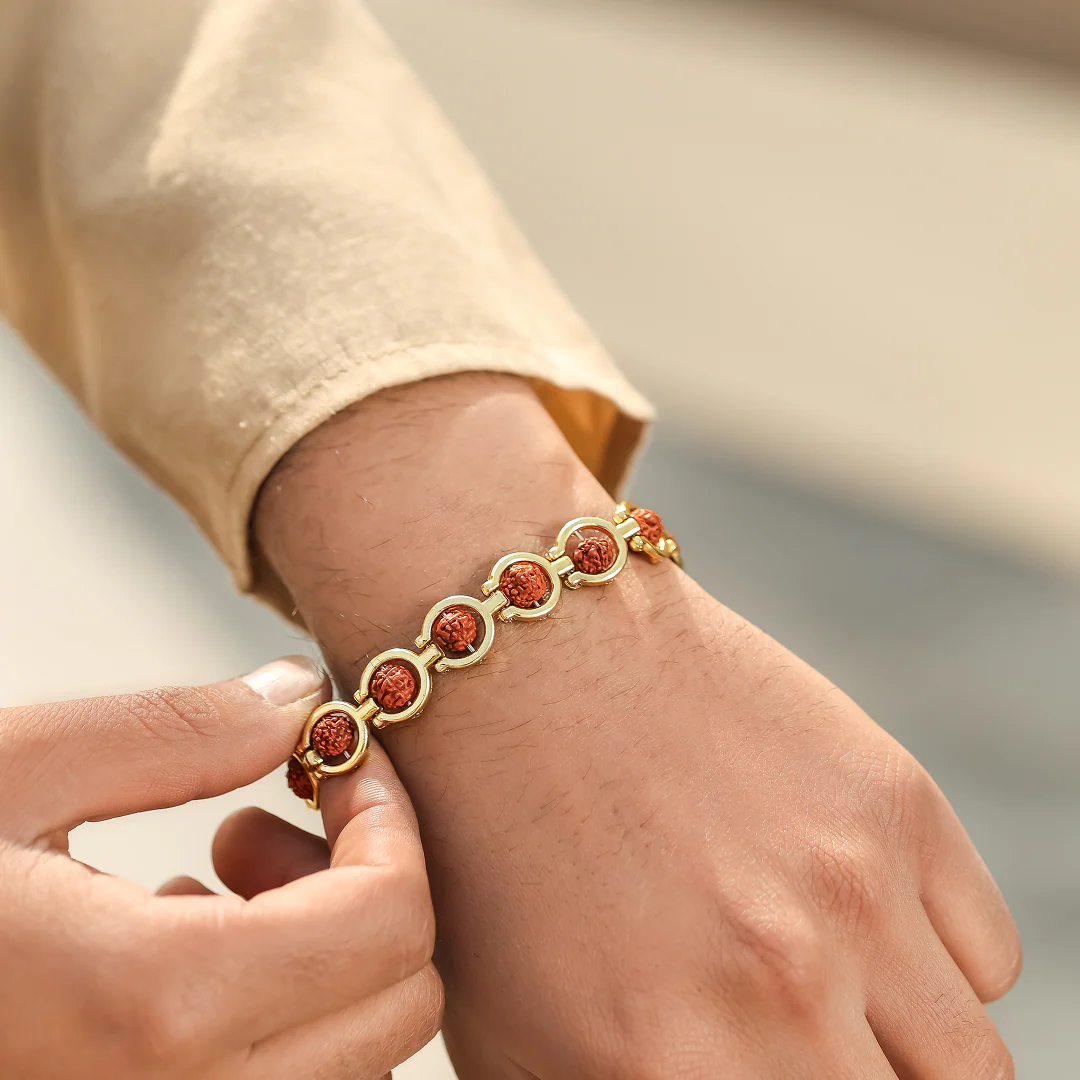 Gold Plated Round Rudraksha Bracelet - Image 3