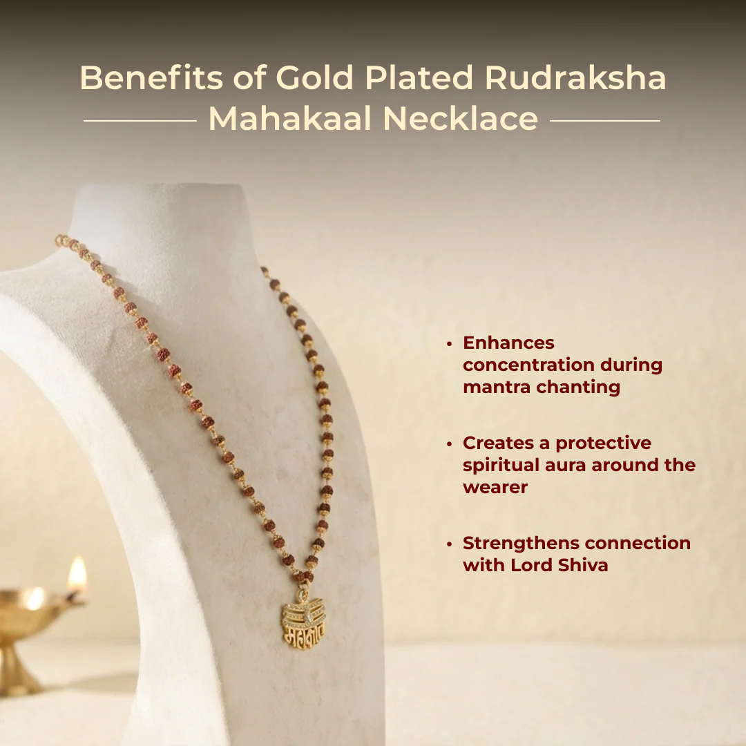 Gold Plated Rudraksha Mahakaal Necklace - Image 3