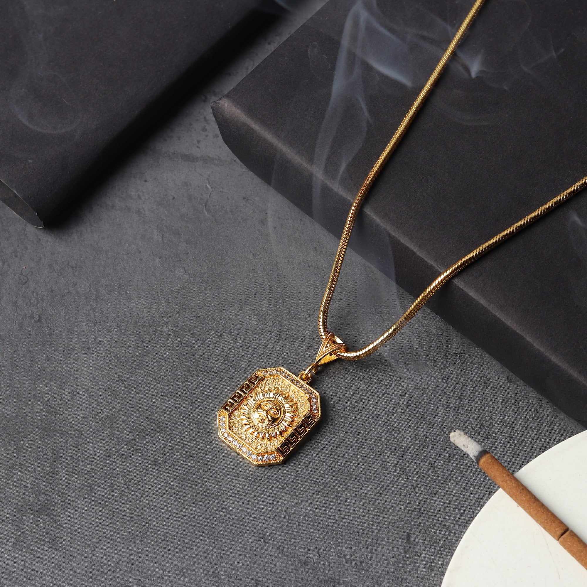 Gold Plated Suraj Mukhi Pendant with Chain Necklace - Image 3