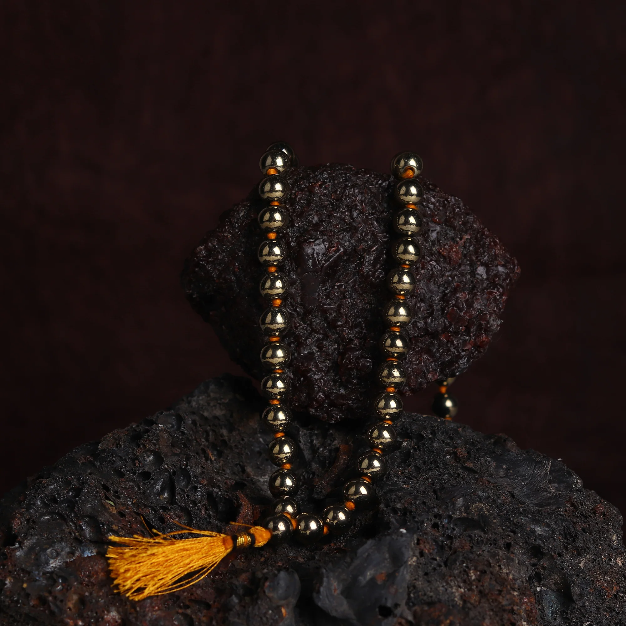 Golden Pyrite Stone Necklace 108 Beads Mala - Image 4
