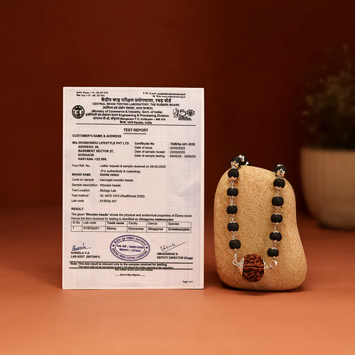 Karungali Mala in Silver-Cap with 5 Mukhi Rudraksha - Image 6