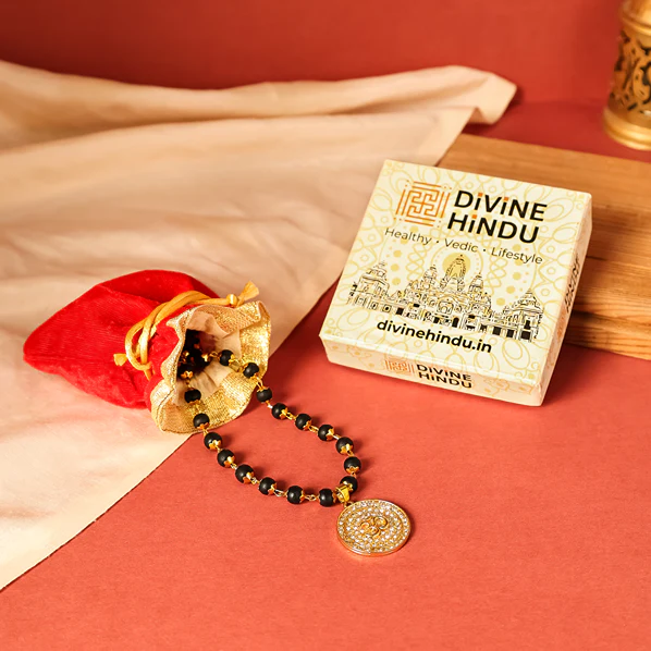 Divine Karungali Malai with Gold Capped Beads & Om Pendant - Image 4