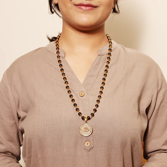 Divine Karungali Malai with Gold Capped Beads & Om Pendant - Image 6