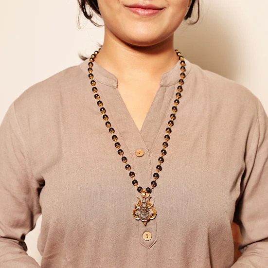 Divine Karungali Malai with Gold Capped Beads & Shiv Trishul Pendant - Image 6