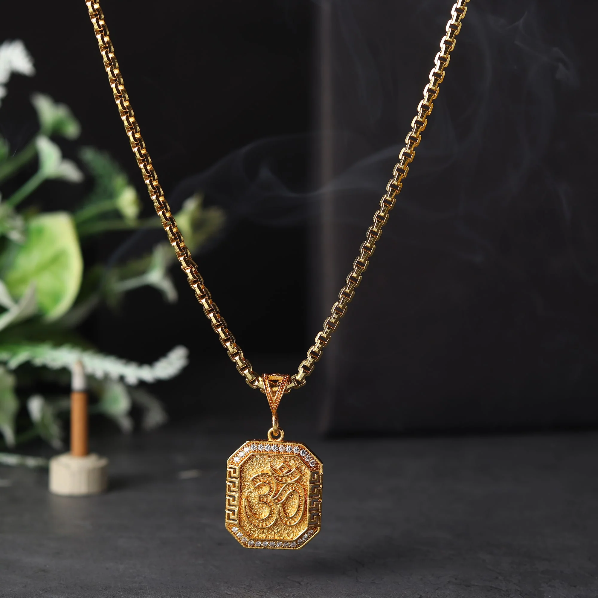 Gold Plated OM Diamond Pendant Necklace - Image 3
