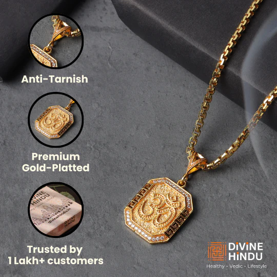 Gold Plated OM Diamond Pendant Necklace - Image 4