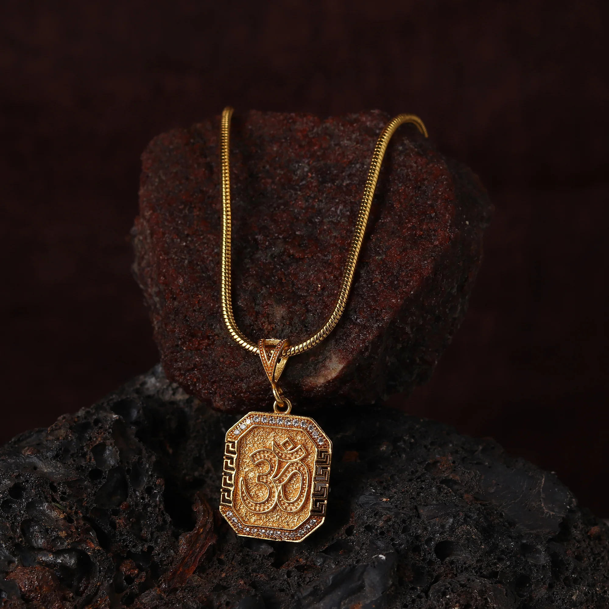 Gold Plated OM Diamond Pendant Necklace - Image 5
