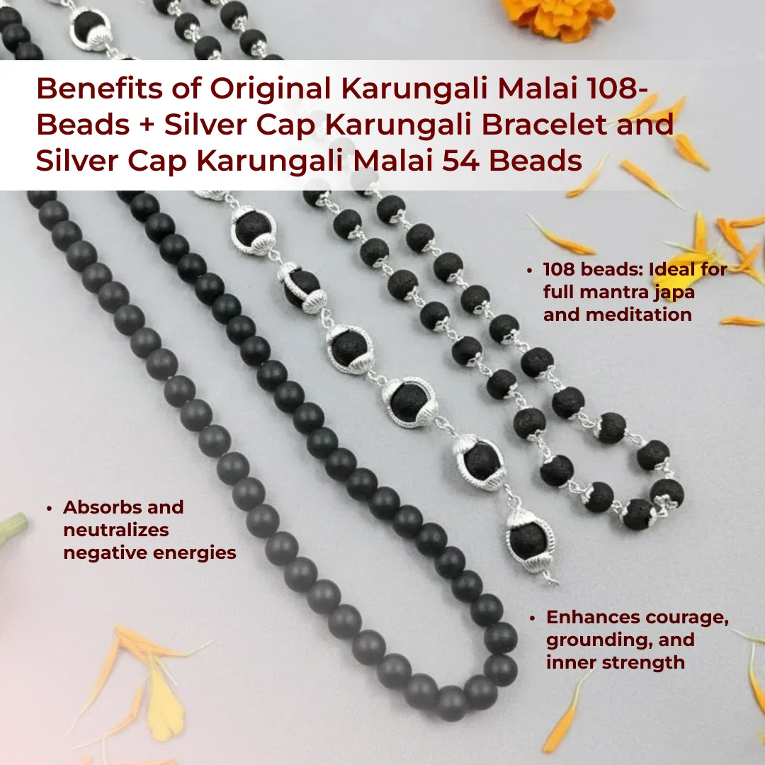 Original Karungali Malai 108-Beads + Silver Cap Karungali Bracelet and Silver Cap Karungali Malai 54 Beads with Govt. Certification - Image 3