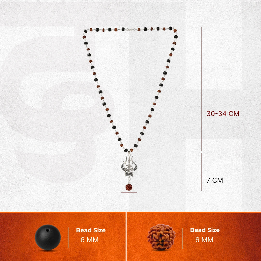 Rudraksha Karungali Mala in Silver-Cap with Shiv Trishul & Rudraksha Pendant - Image 4