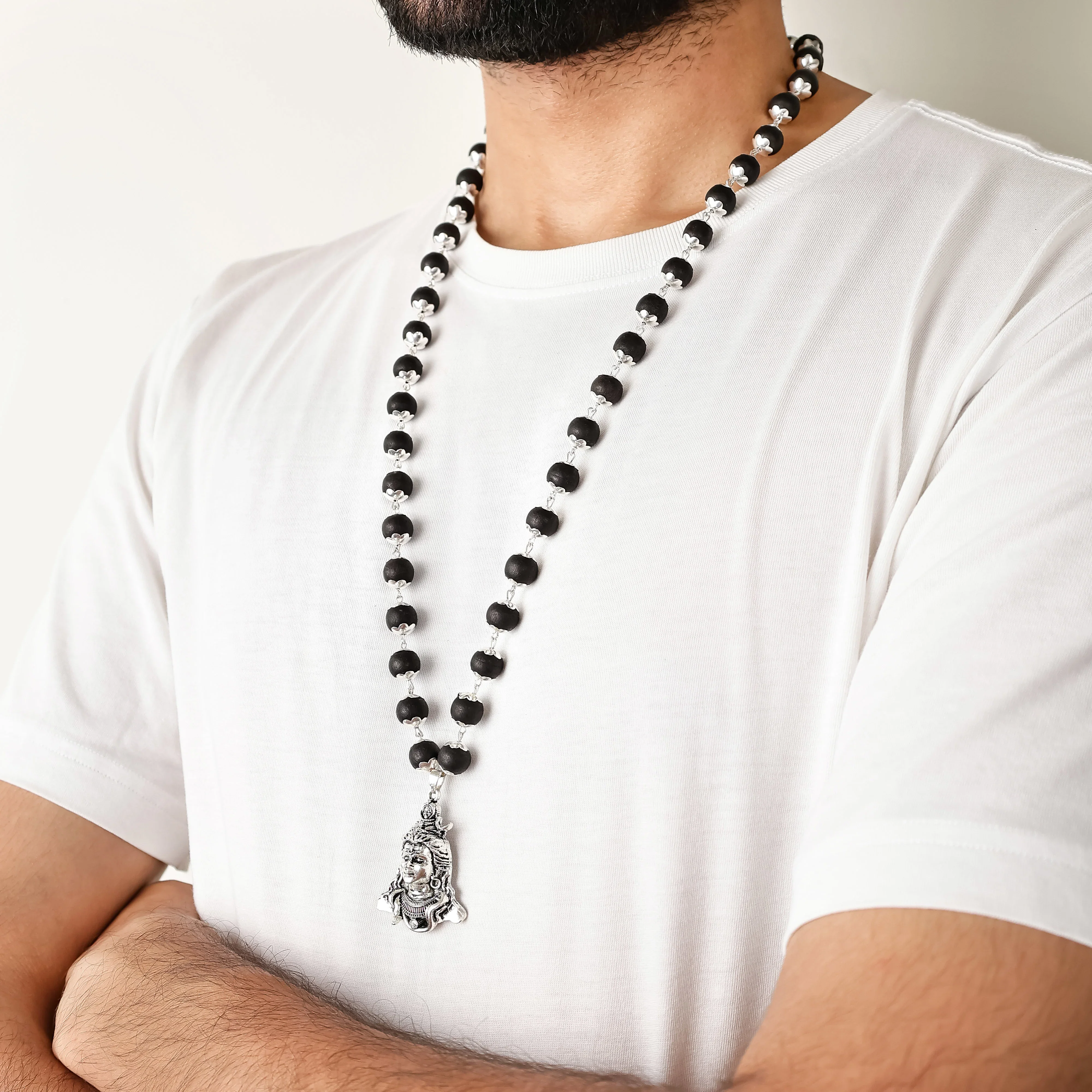 Shiv Pendant Karungali Malai Silver Cap Necklace with Govt. Certification - Image 3