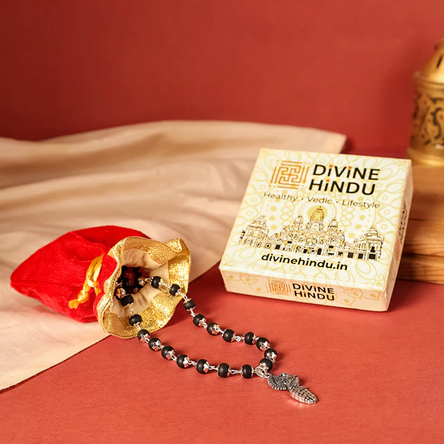 Silver Cap Karungali Mala with Vel Peacock Pendant - Image 3