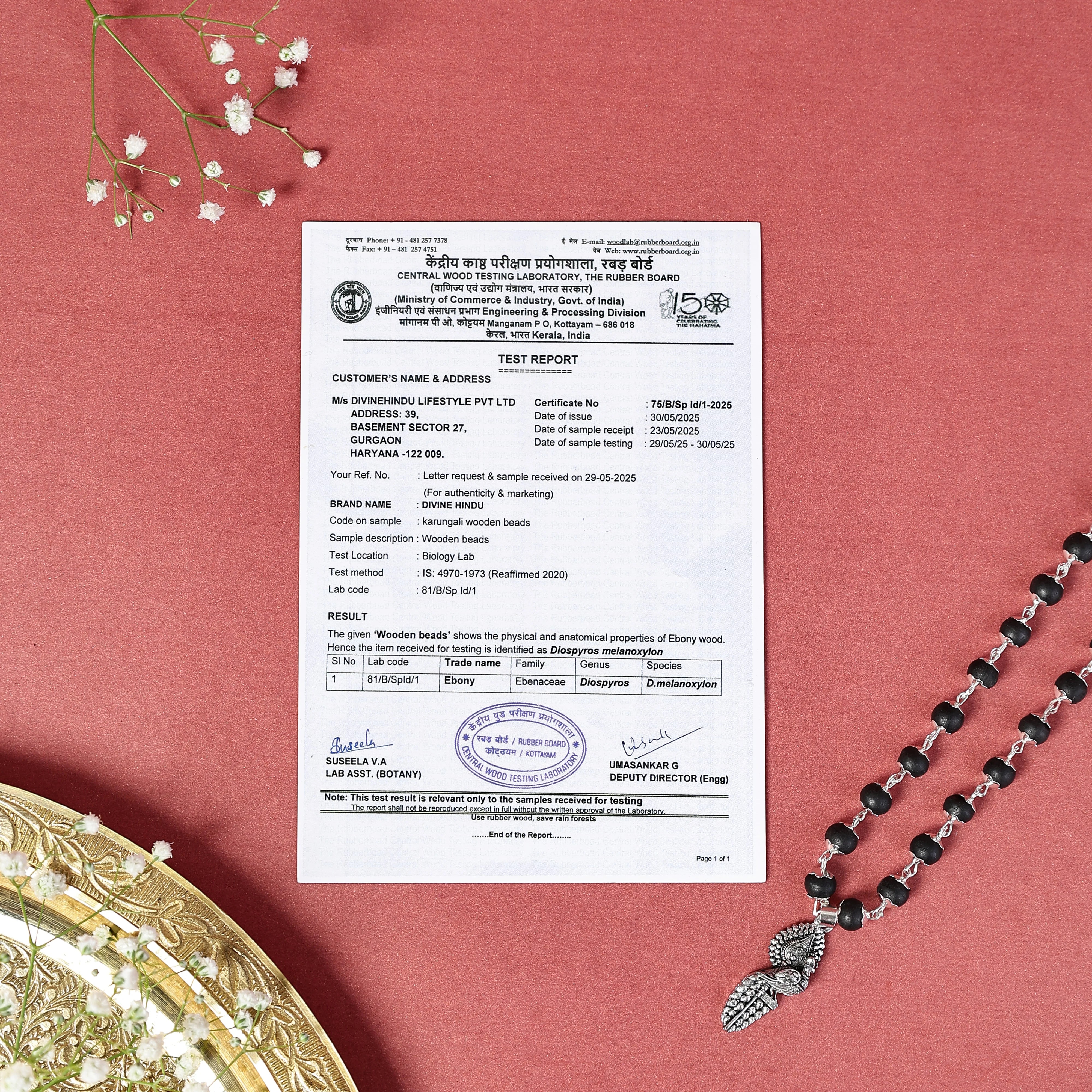Silver Cap Karungali Mala with Vel Peacock Pendant - Image 6