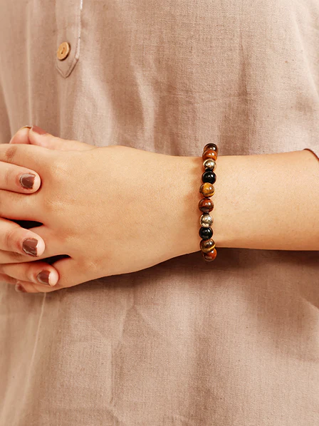 Tiger's Eye, Pyrite & Black Obsidian Triple Protection Wealth Bracelet - Image 3