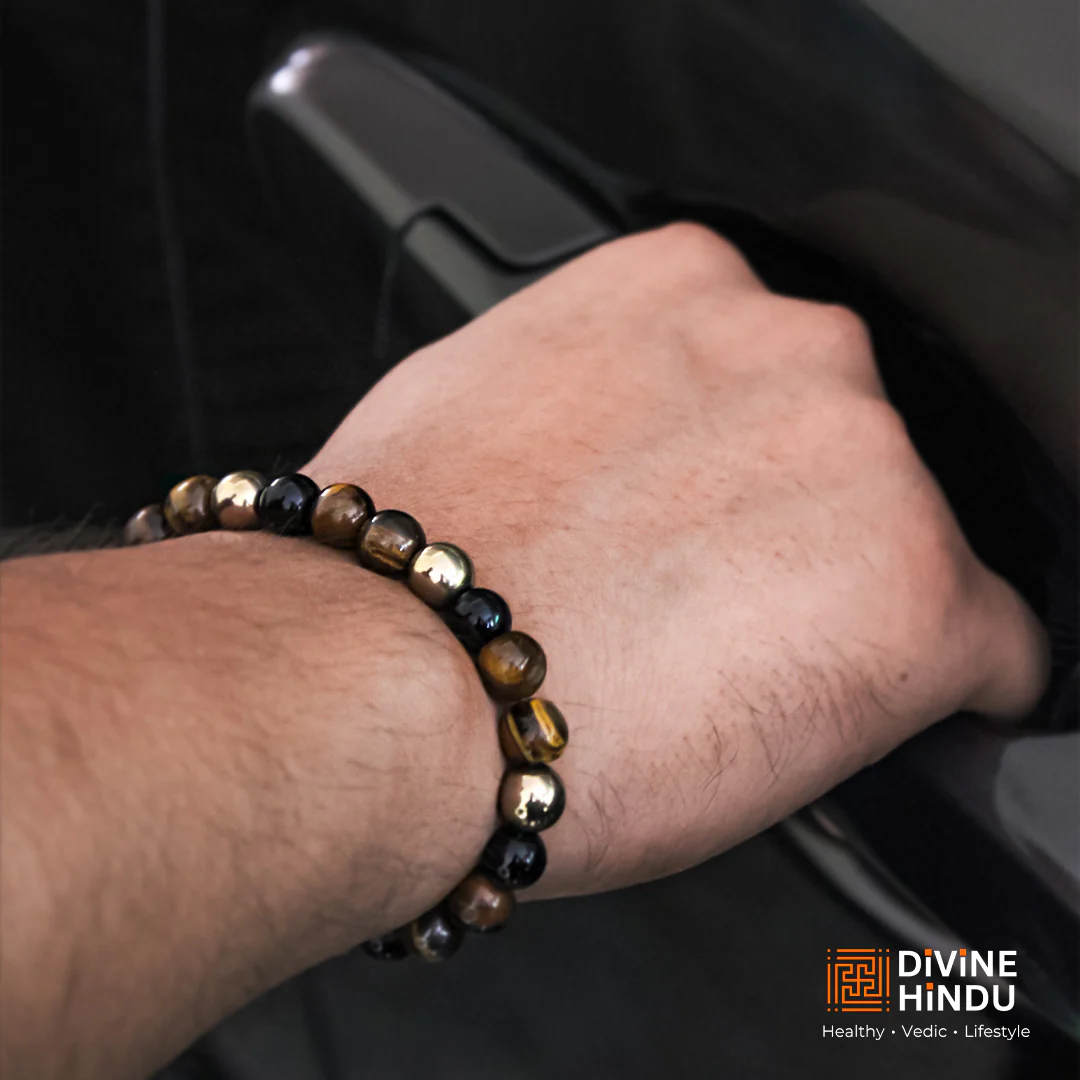 Tiger's Eye, Pyrite & Black Obsidian Triple Protection Wealth Bracelet - Image 4