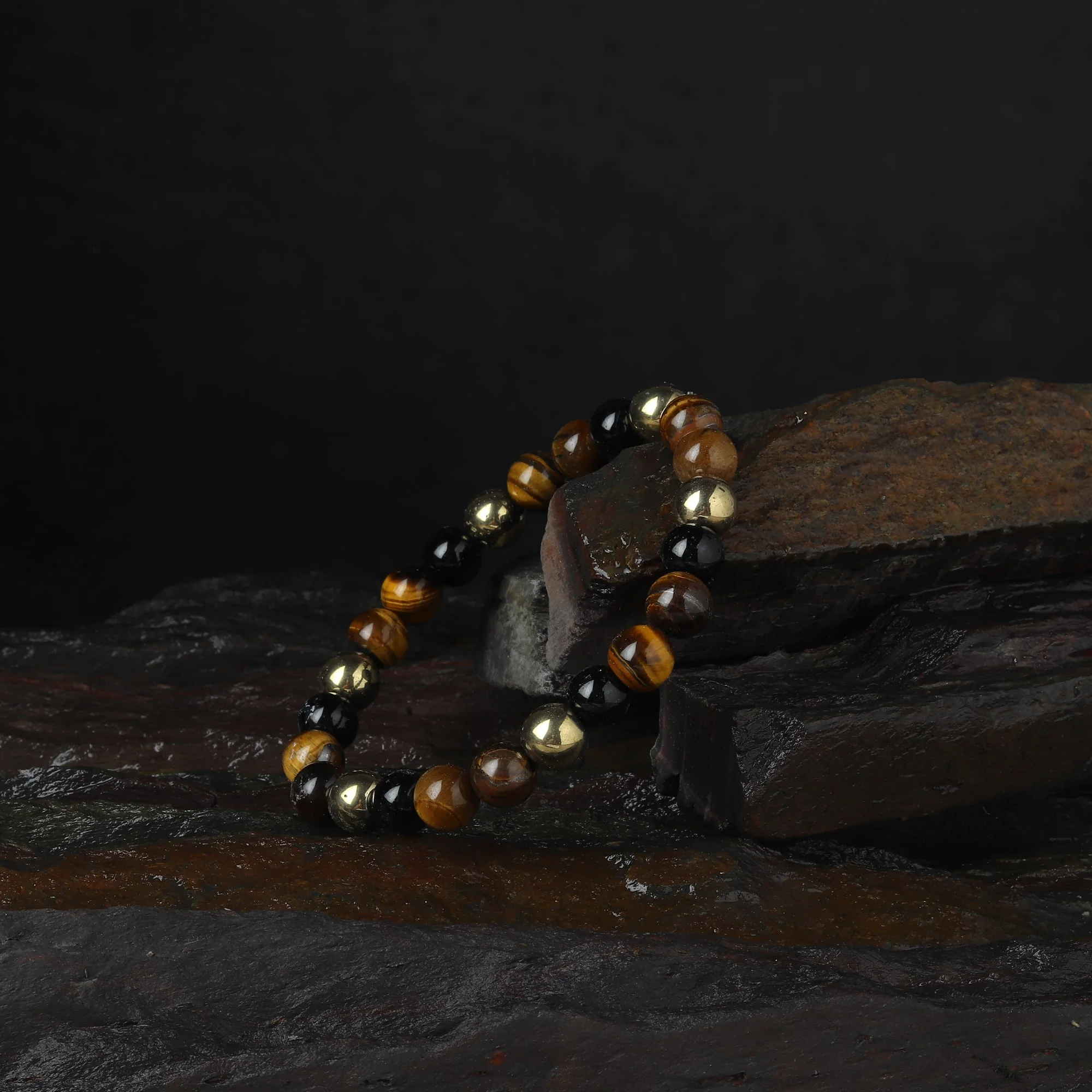 Tiger's Eye, Pyrite & Black Obsidian Triple Protection Wealth Bracelet - Image 6